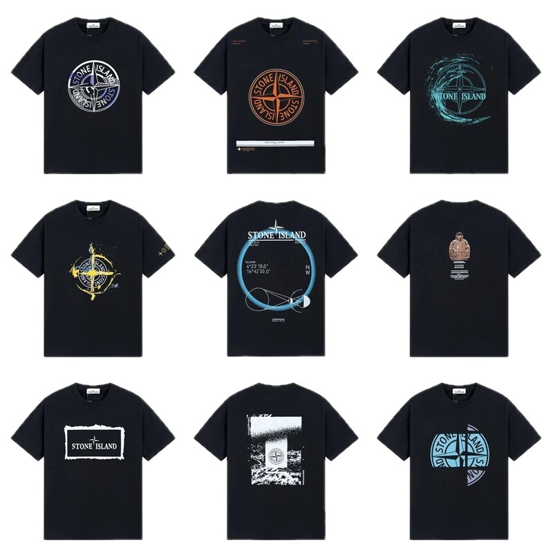 Stone Island Compass Print Street Style Black T-Shirt