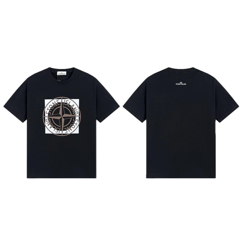 Stone Island Compass Print Street Style Black T-Shirt