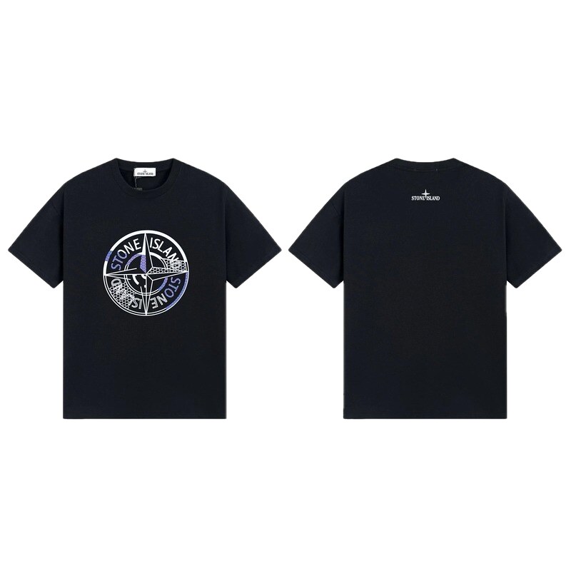 Stone Island Compass Print Street Style Black T-Shirt