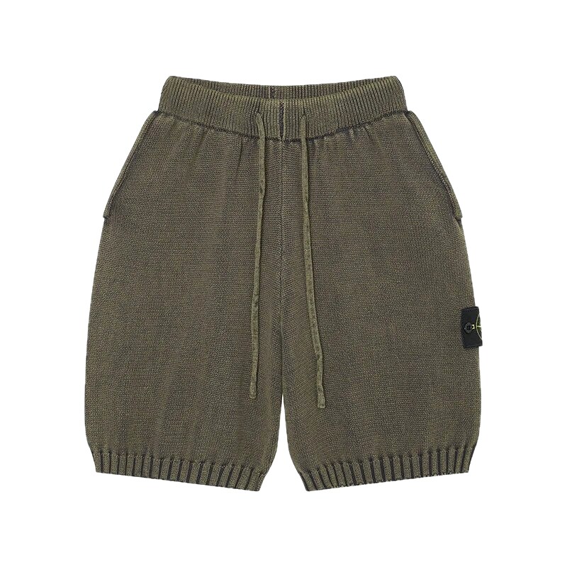 Stone Island Compass Techwear Style Olive Green Knit Shorts