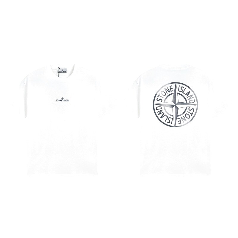 Stone Island Large Compass Print Street Style White T-Shirt