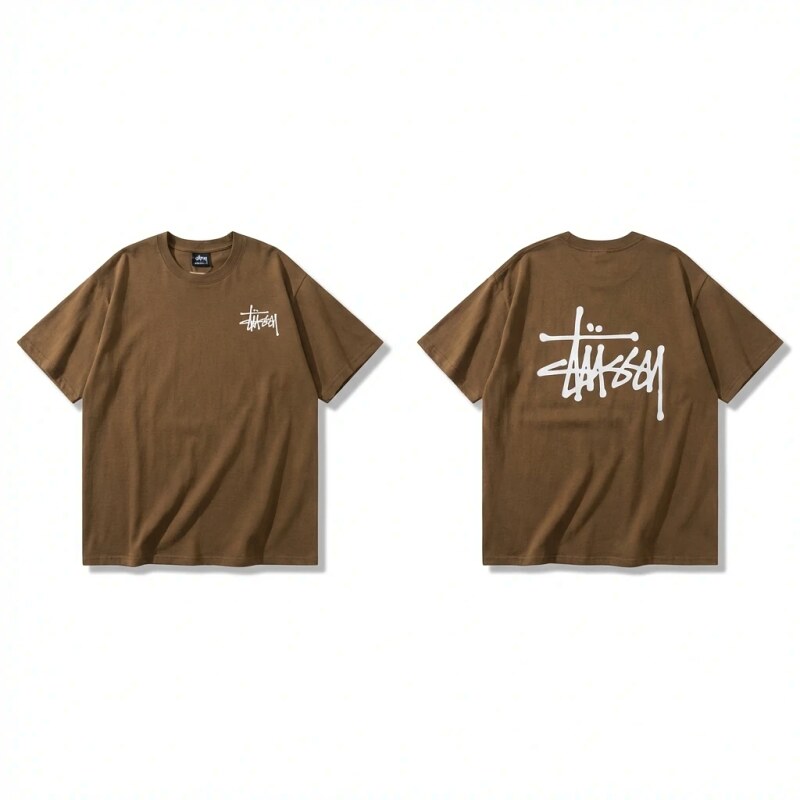 Stussy basic simple style coffee-colored T-shirt