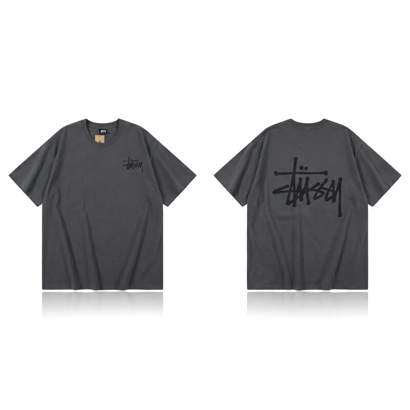 Stussy basic style simple style dark gray T-shirt