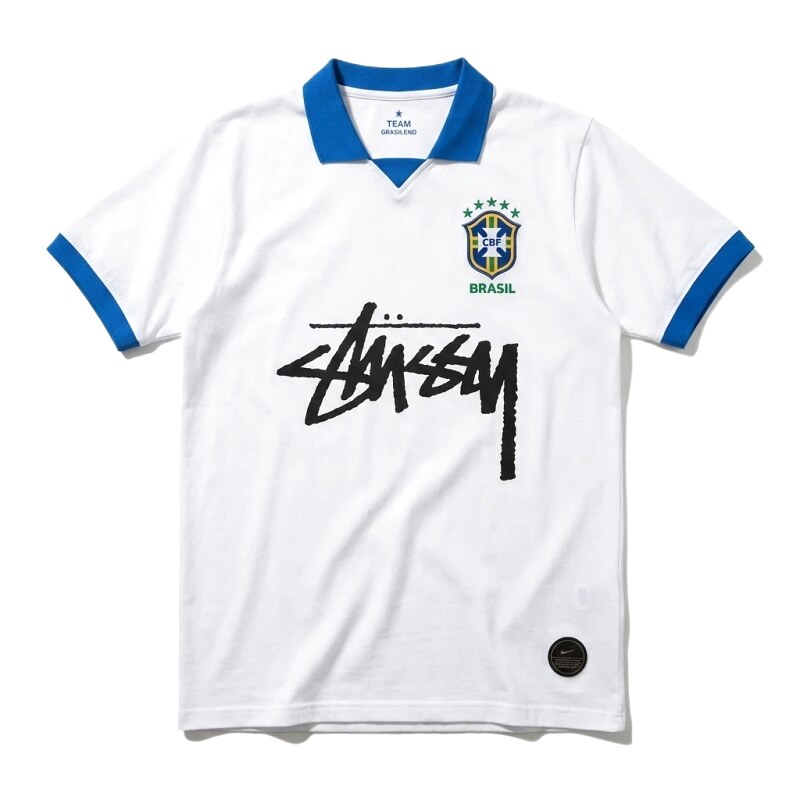 Stussy Brazilian Style White and Blue Short-sleeve Shirt