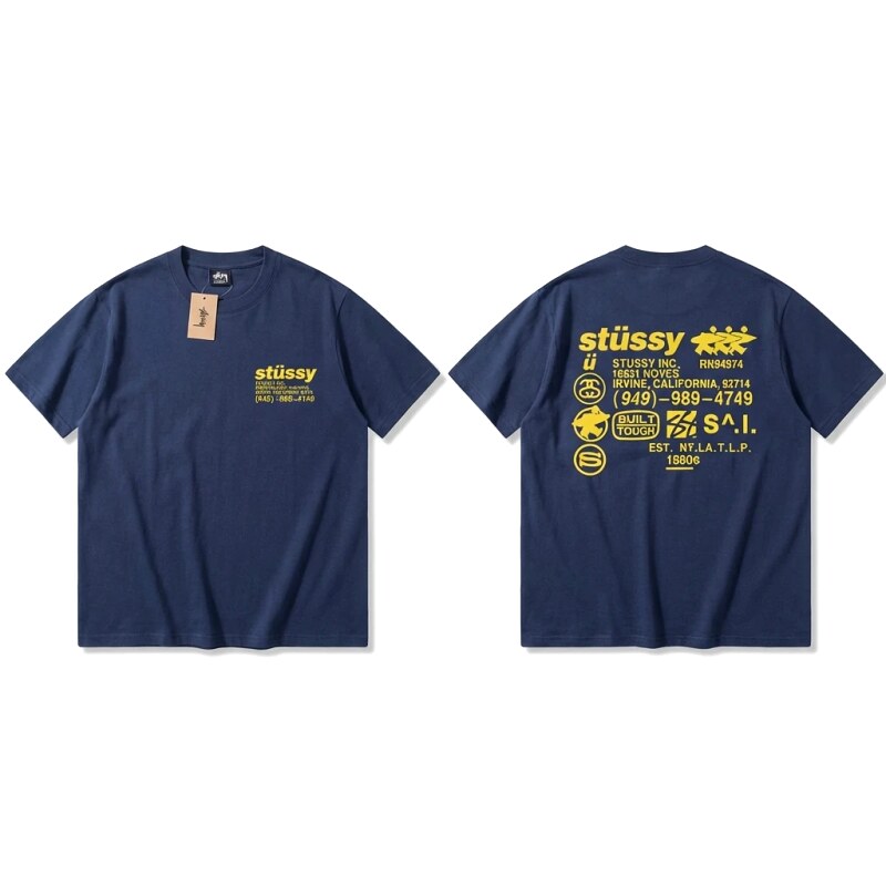 Stussy classic style trendy dark blue T-shirt
