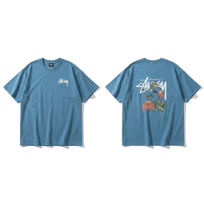 Stussy floral-style blue T-shirt