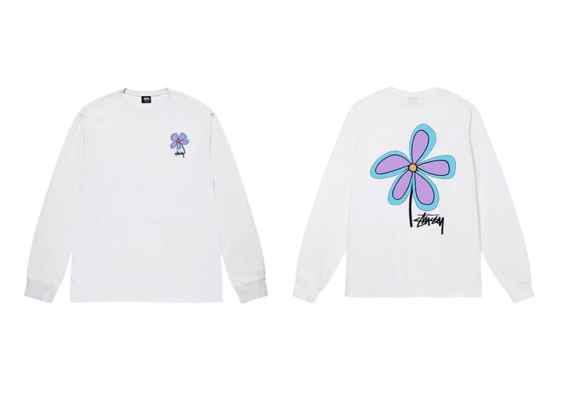 Stussy Flower Print Style White Long T-shirt