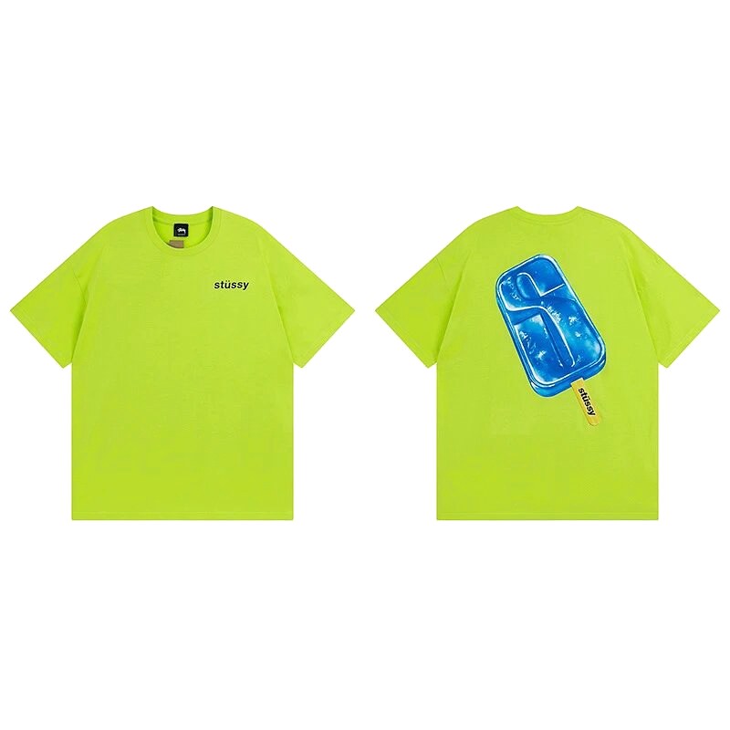 Stussy Fluorescent Green Spider Graphic T-Shirt Casual Layering Logo