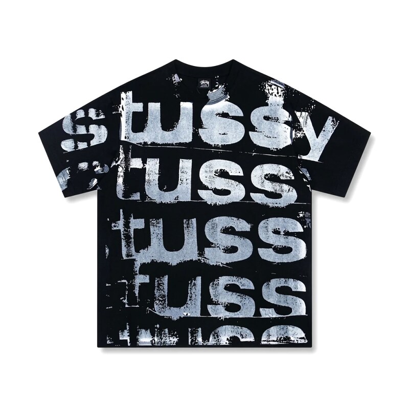 Stussy graffiti-style black T-shirt with letters