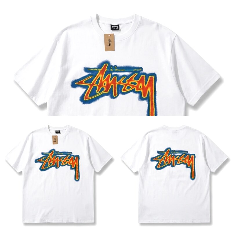 Stussy Graffiti Trendy Brand White T-shirt
