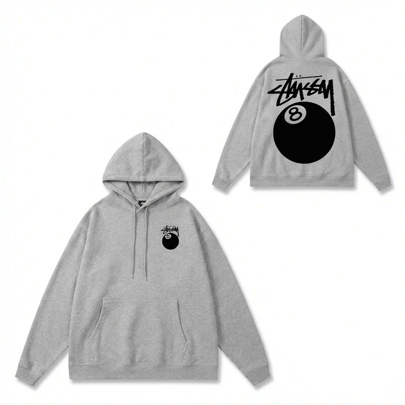 Stussy No.8 Ball Trendy and Cool Style Grey Hoodie