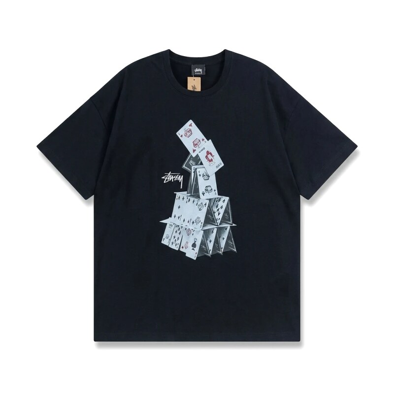 Stussy playing card series trendy black T-shirt