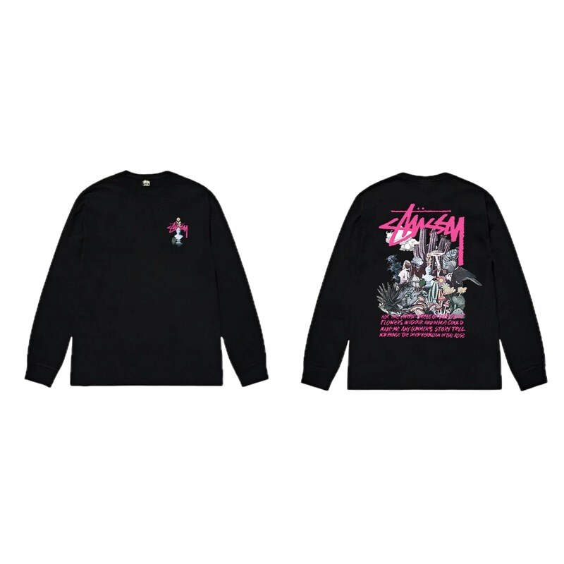 Stussy-printed trendy black T-shirt