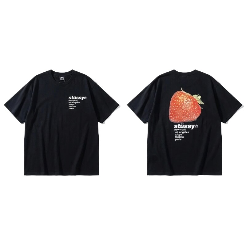 Stussy Strawberry Print Black T-shirt