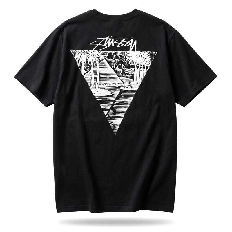Stussy triangle print style black T-shirt