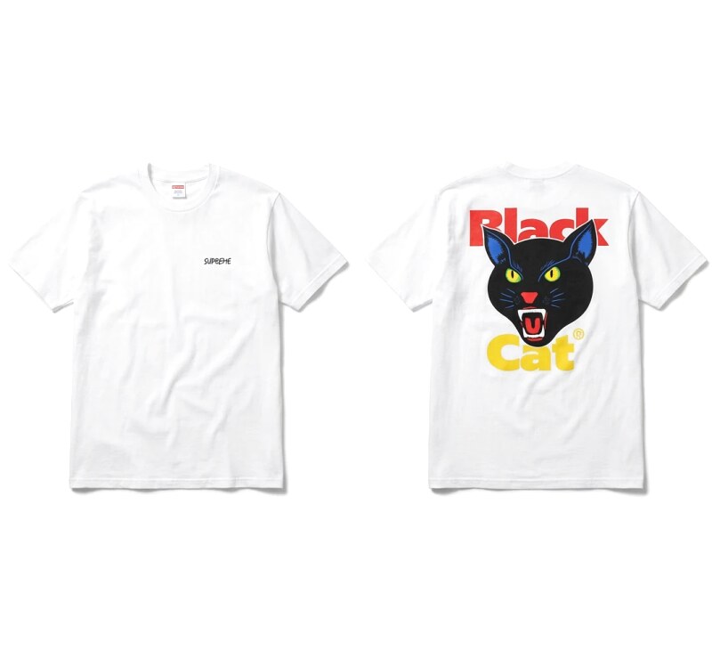SUPREME Black Cat Print White T-shirt