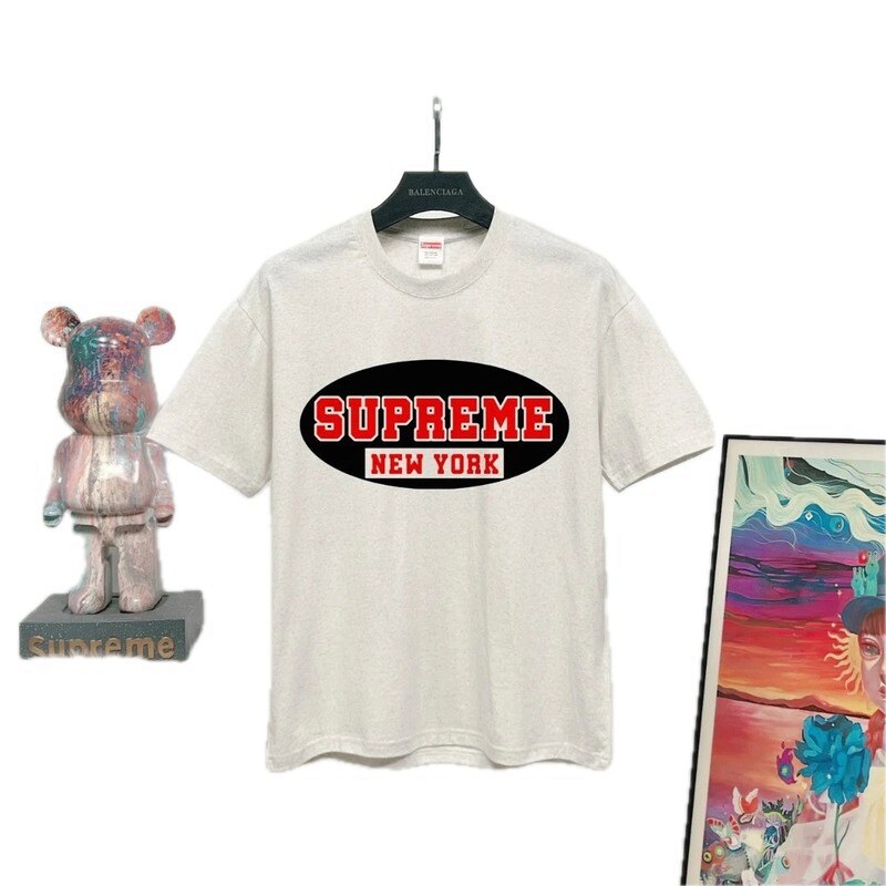 Supreme New York Printed Street Style Light Gray T-Shirt