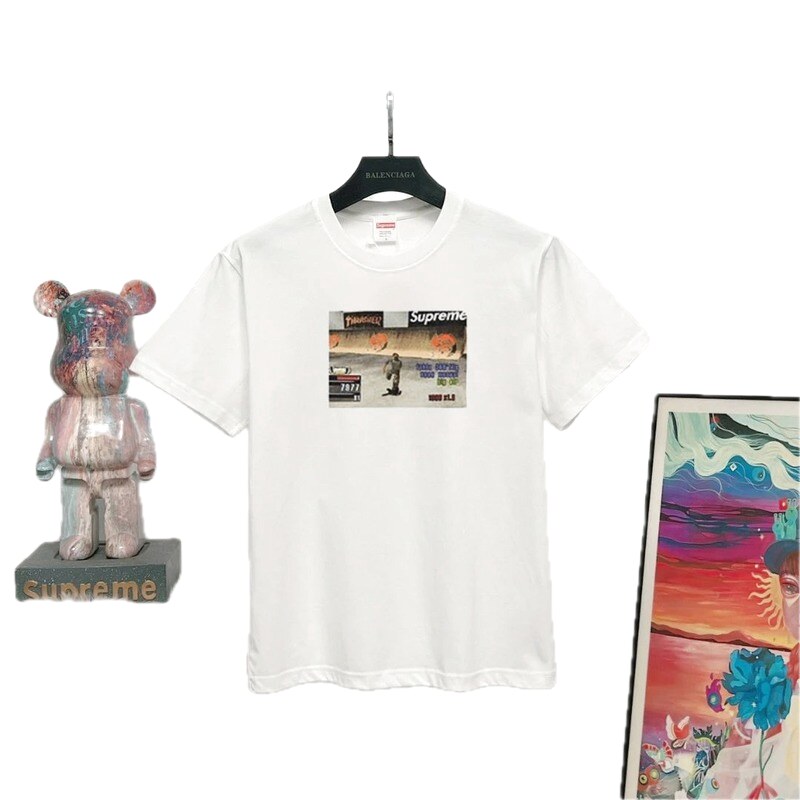 Supreme Skateboard Print Street Style White T-shirt