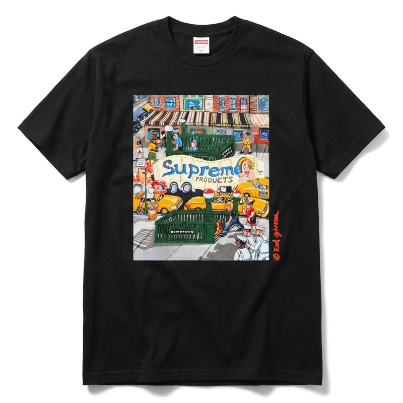 Supreme street style black T-shirt
