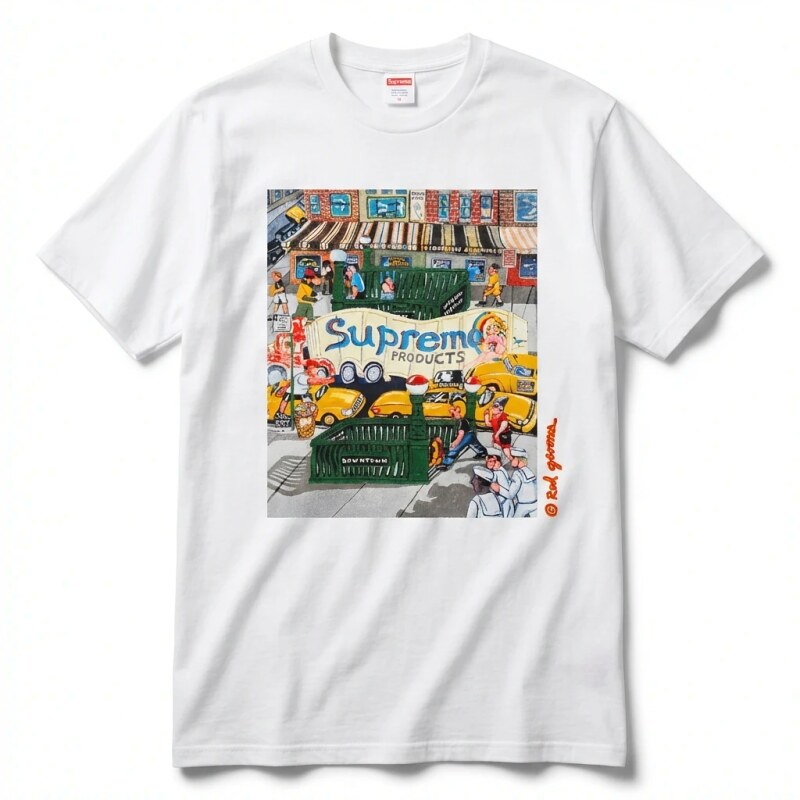 Supreme street style white T-shirt