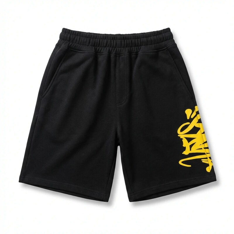 SynaWorld graffiti-style black shorts