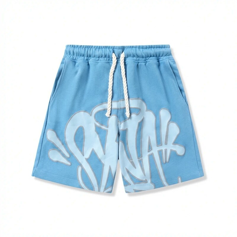 SynaWorld graffiti-style blue shorts