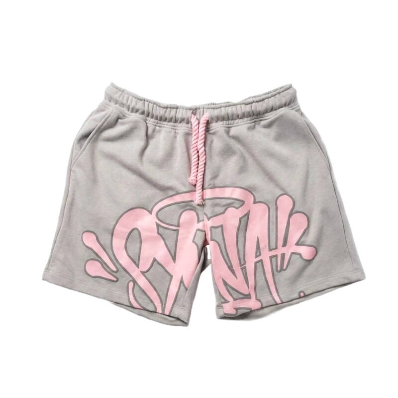 SynaWorld graffiti-style gray shorts