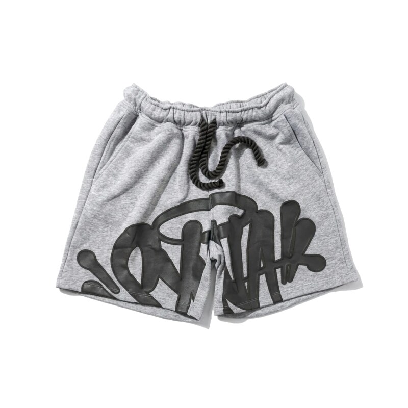 SynaWorld graffiti-style gray shorts