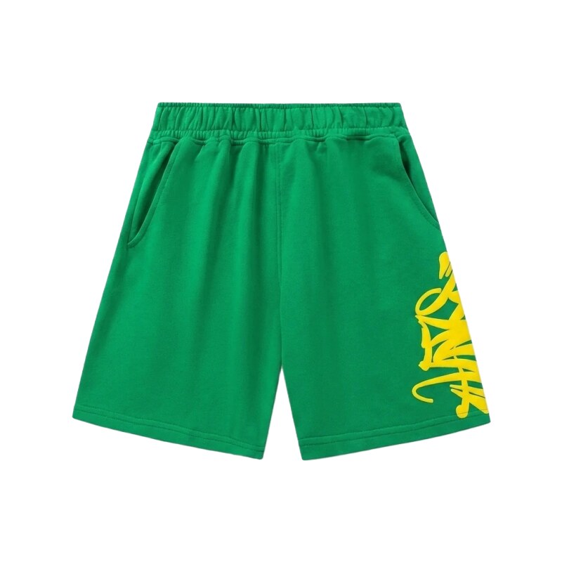 SynaWorld graffiti-style green shorts