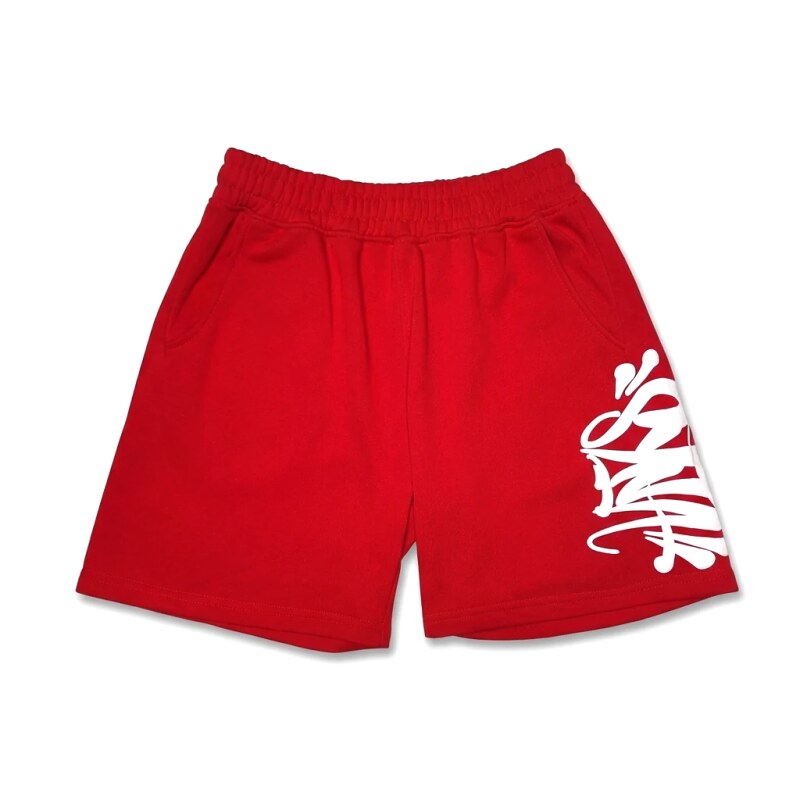 SynaWorld graffiti-style red shorts
