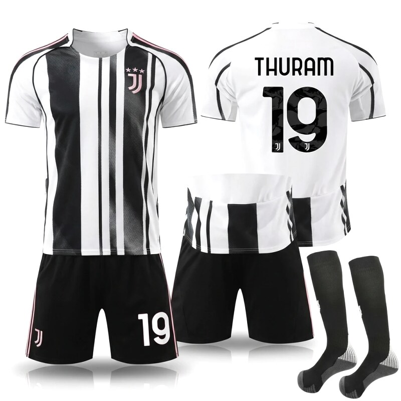 The black and white striped football jersey of Juventus.