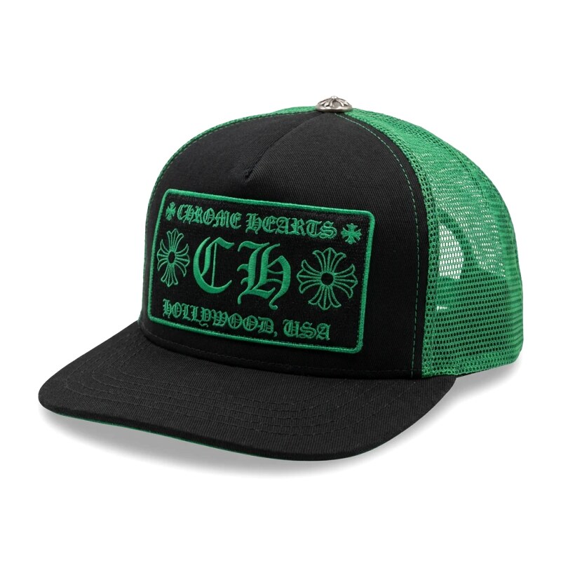 The Chrome Hearts embroidered trendy green hat.