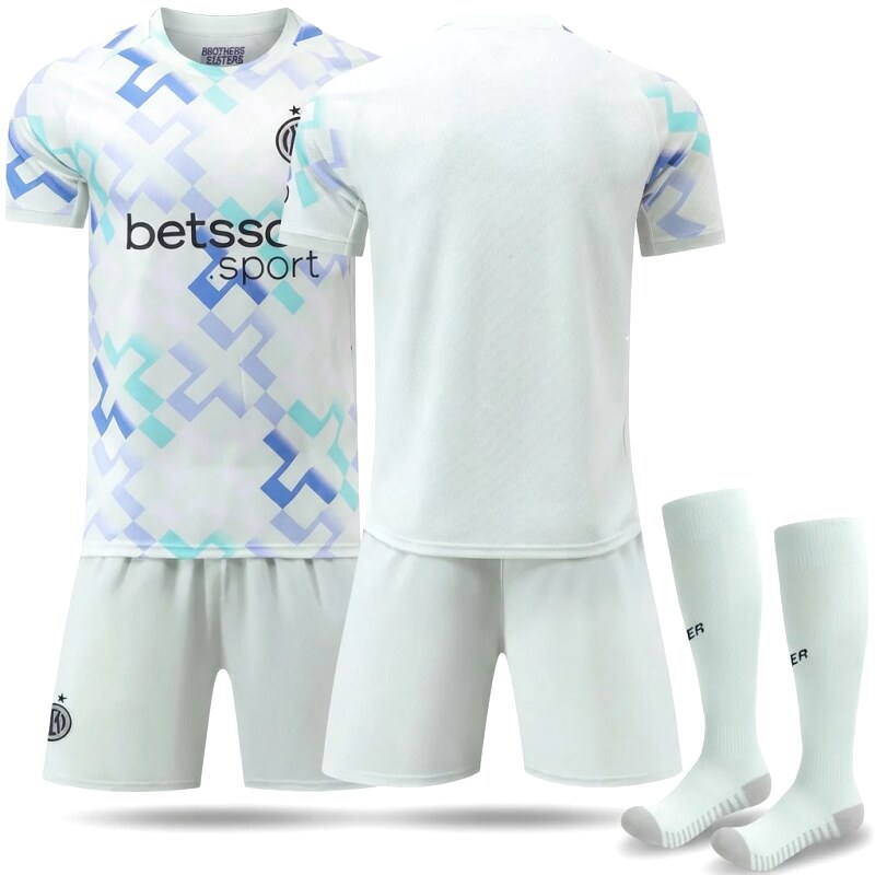 The geometric-style white jersey of Inter Milan.