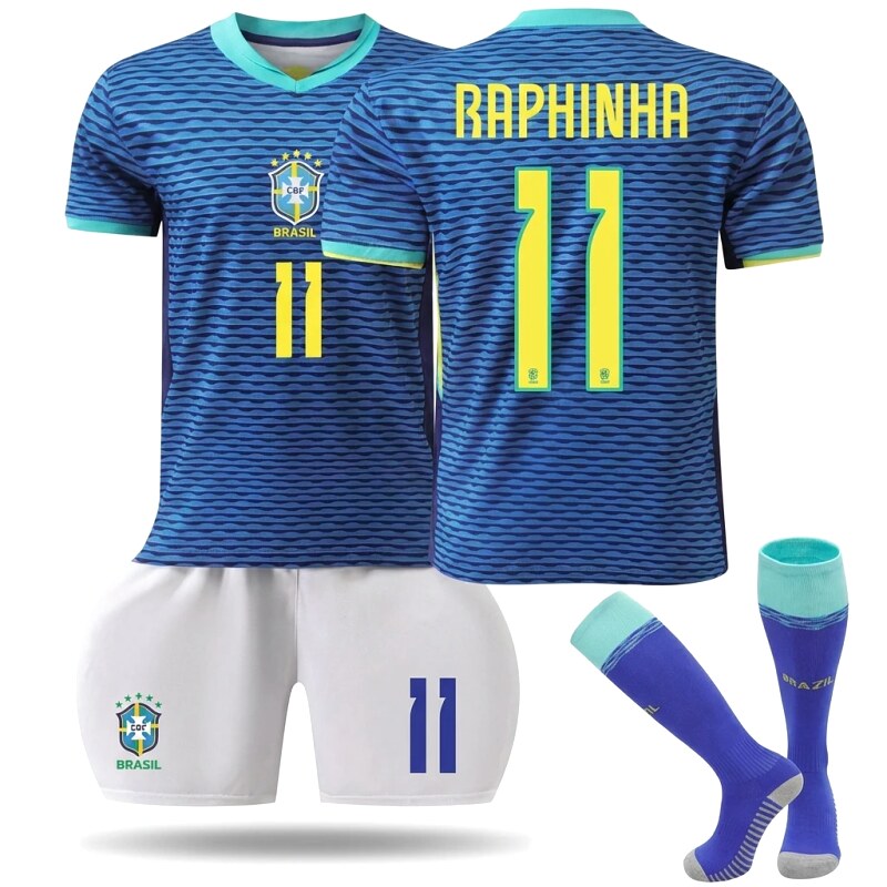The No. 11 blue - striped jersey of the Brazilian team.
