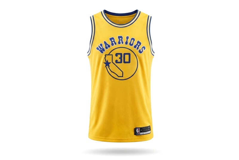 The No. 30 yellow jersey of the Golden State Warriors of Curry.