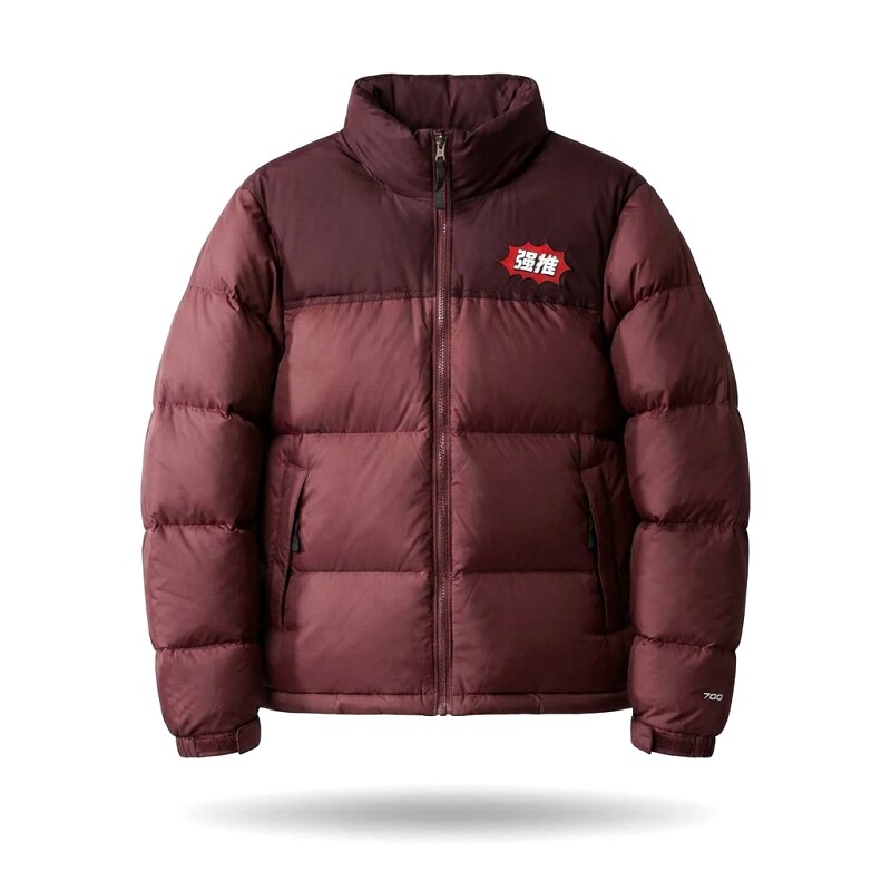The North Face burgundy - patchwork down jacket.