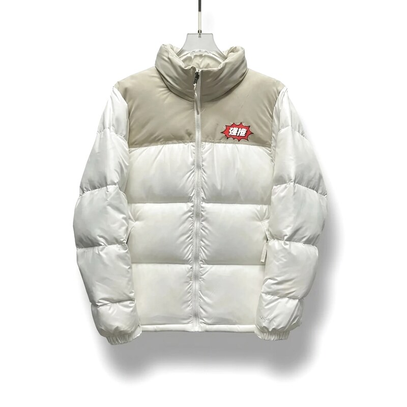 The North Face Cream White Patchwork Down Jacket
