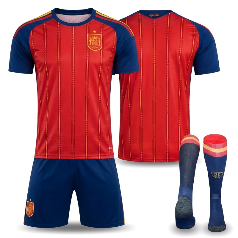 The red and blue striped football jersey of Spain.