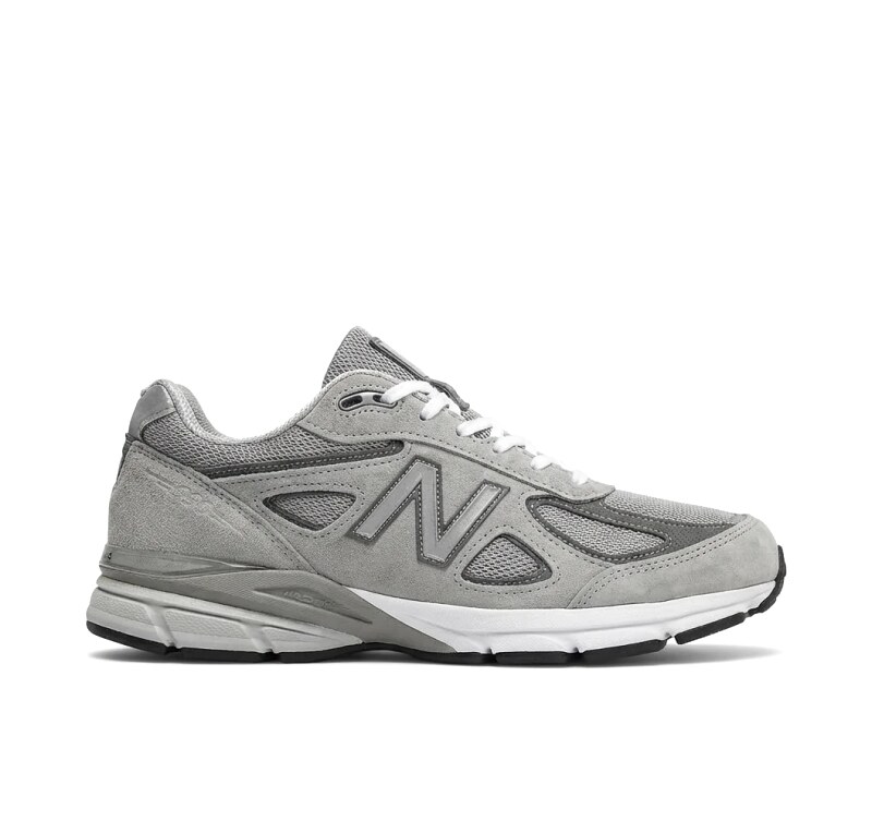 The retro-style gray shoes of the New Balance 990 series
