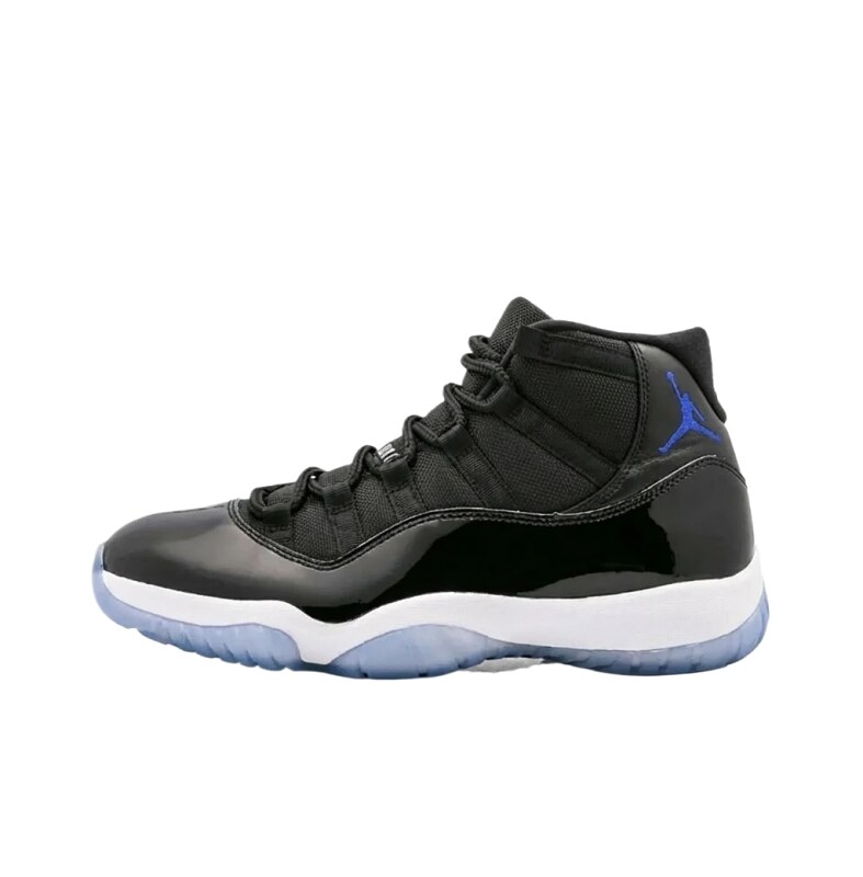 The trendy and cool black and blue Air Jordan 11 basketball shoes