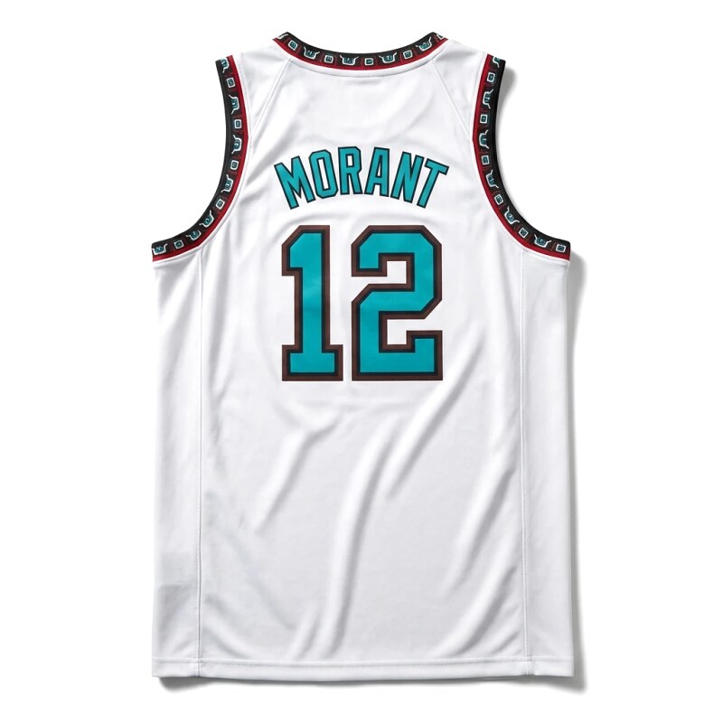 The white basketball uniform of Ja Morant of the Grizzlies.