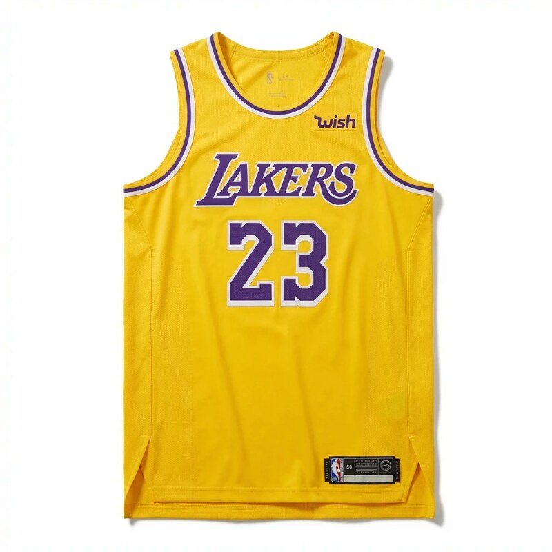 The yellow jersey of LeBron James (LBJ) of the Los Angeles Lakers.