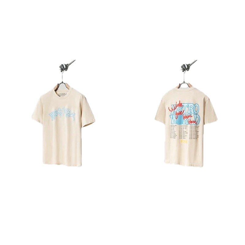 Travis Scott Astro Street Style Apricot Beige Short Sleeve T-Shirt