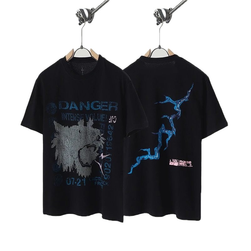 Travis Scott Lightning Print Street Style Black T-Shirt