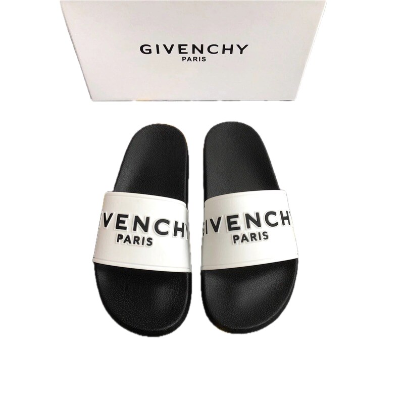 Trendy Brand Givenchy Letter Printed Black and White Slides