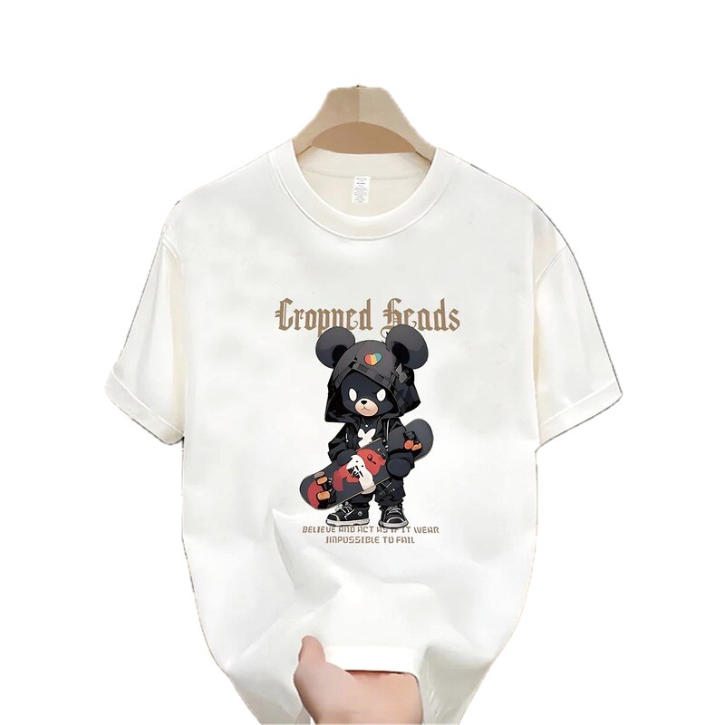 Trendy Brand Skateboarding Bear Street Style Off-white T-Shirt