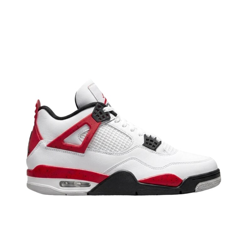 Trendy red and white Jordan 4 shoes