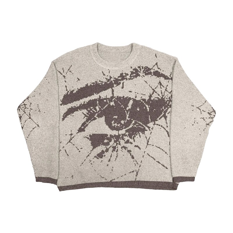 Urban Anime graphic sweater Black Knit Top with Statement Pattern