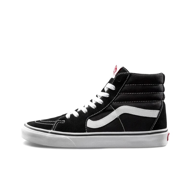 Vans classic high-top black and white canvas shoes.