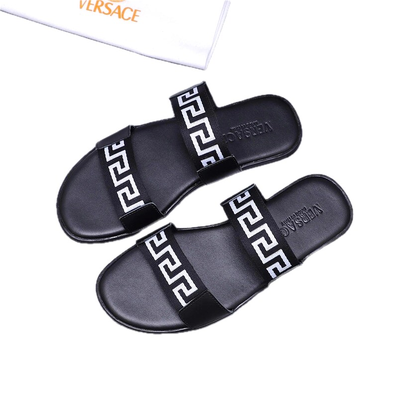 Versace Greek Key Light Luxury Style Black Slides